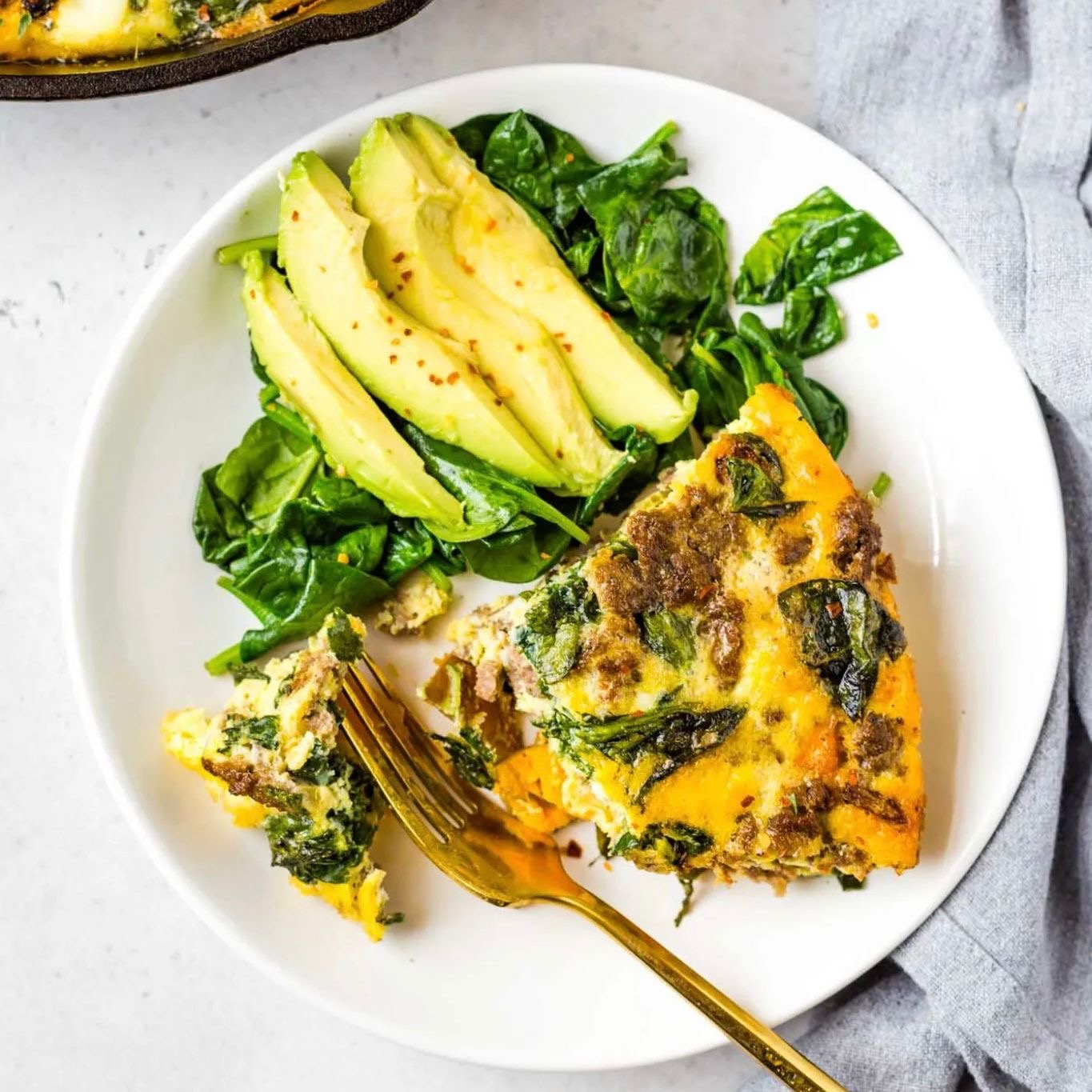 Sweet Potato Sausage Frittata w/ Greens & Avocado