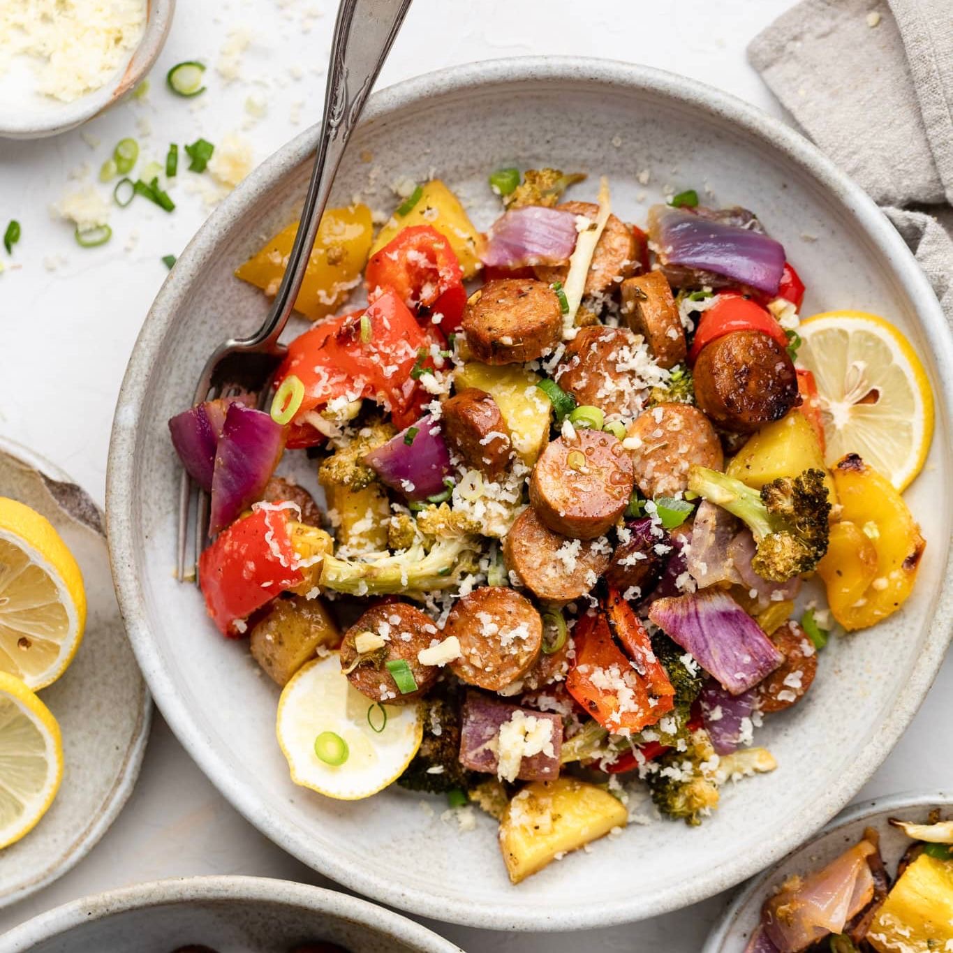 Chicken Sausage and Vegetable Hash with Italian Mustard Vinaigrette
