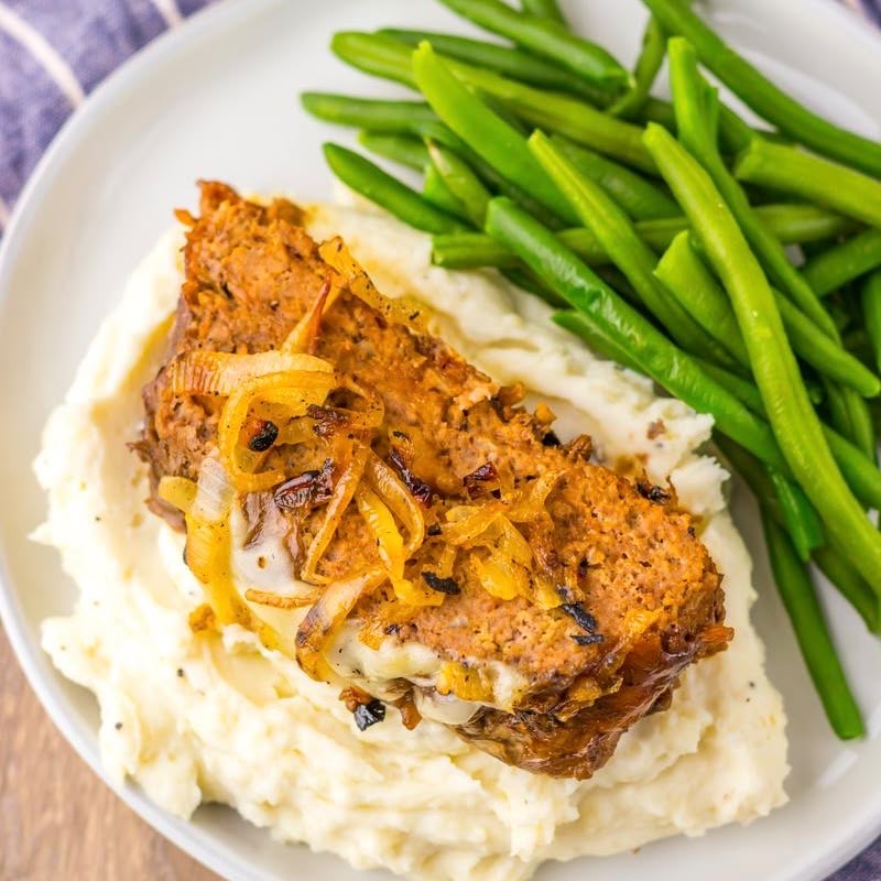 French Onion Meatloaf Mash Potatoes Green Beans