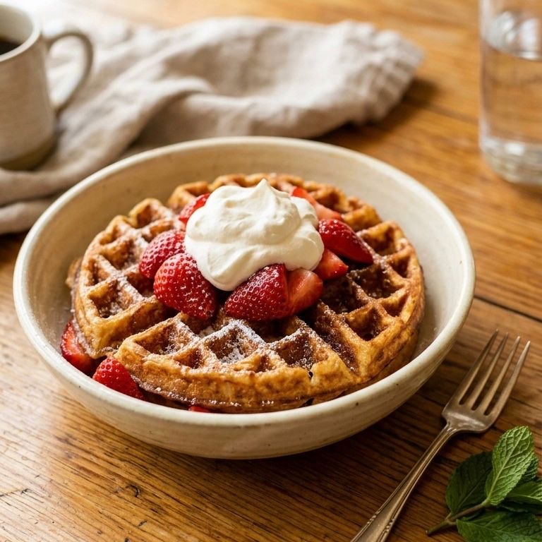 Summer Strawberry Waffles with Turkey Sausage & Syrup