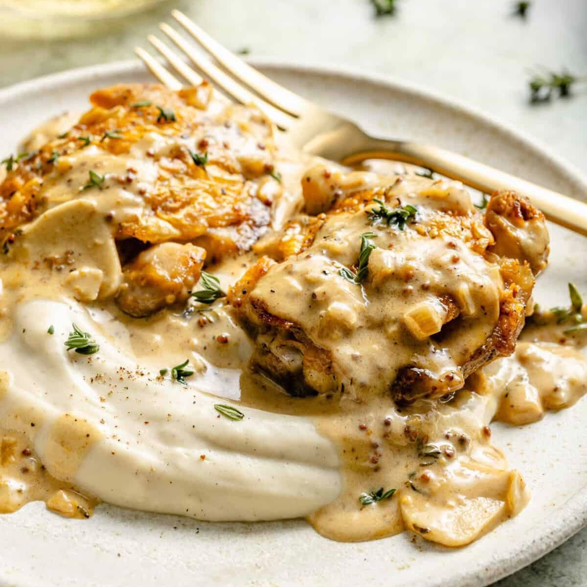 French Dijon Chicken with Mashed Potatoes Green Beans