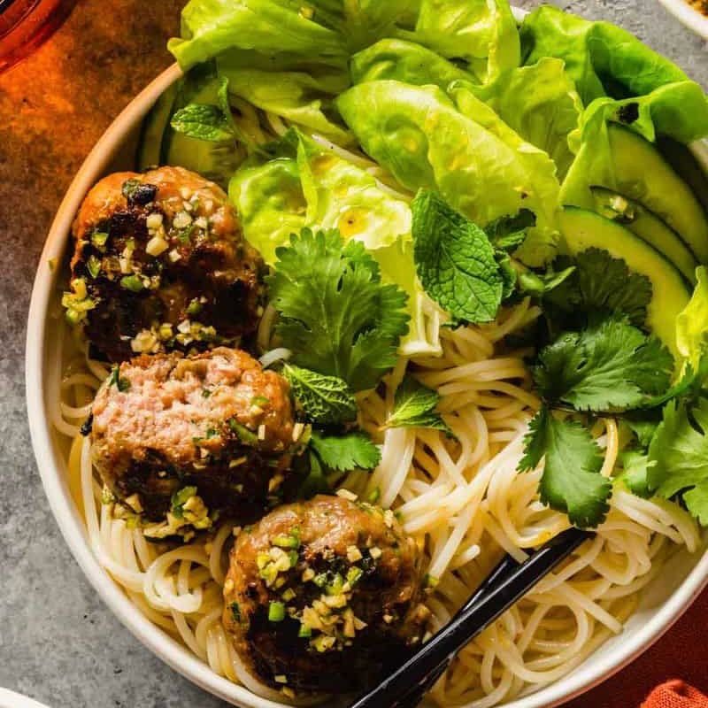 Bún Chả Salad – Vietnamese Pork Meatball & Noodle Salad