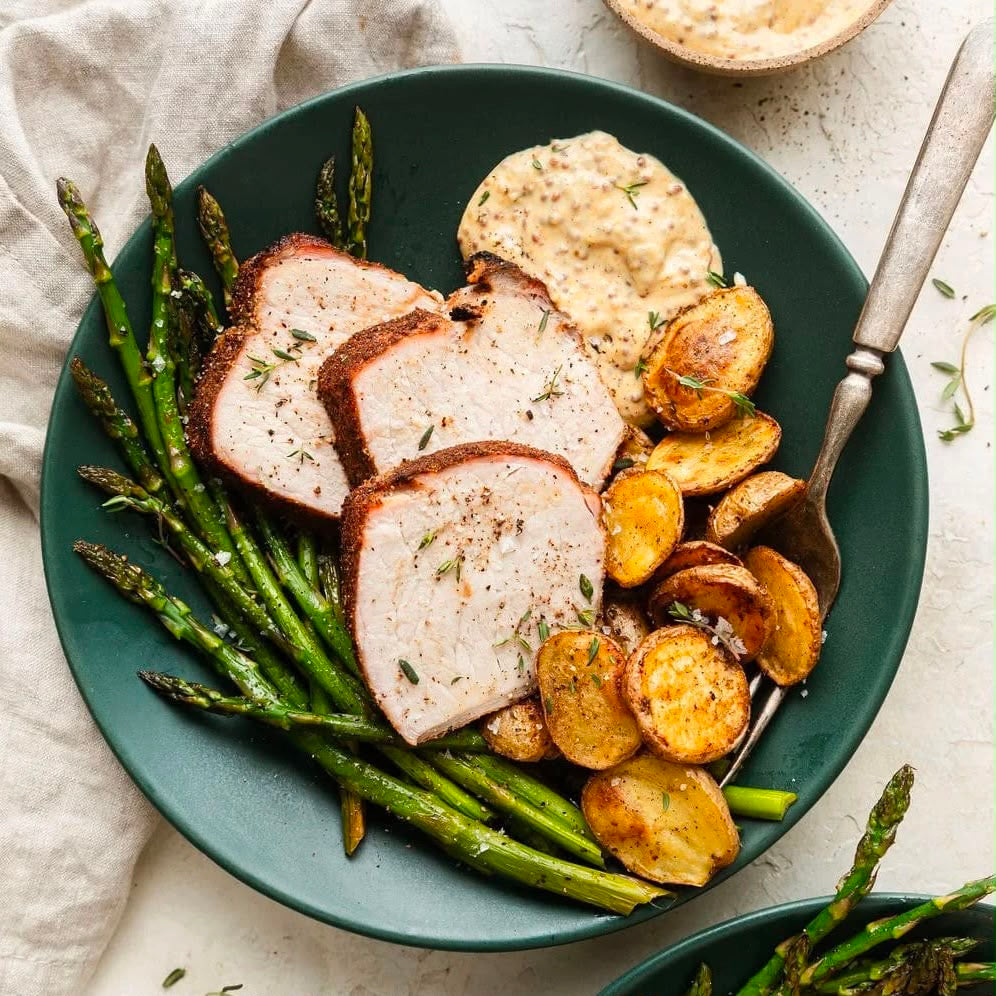 Mustard Pork Loin Asparagus Potatoes