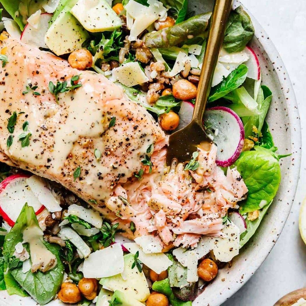 Salmon Caesar Salad Grain Bowl
