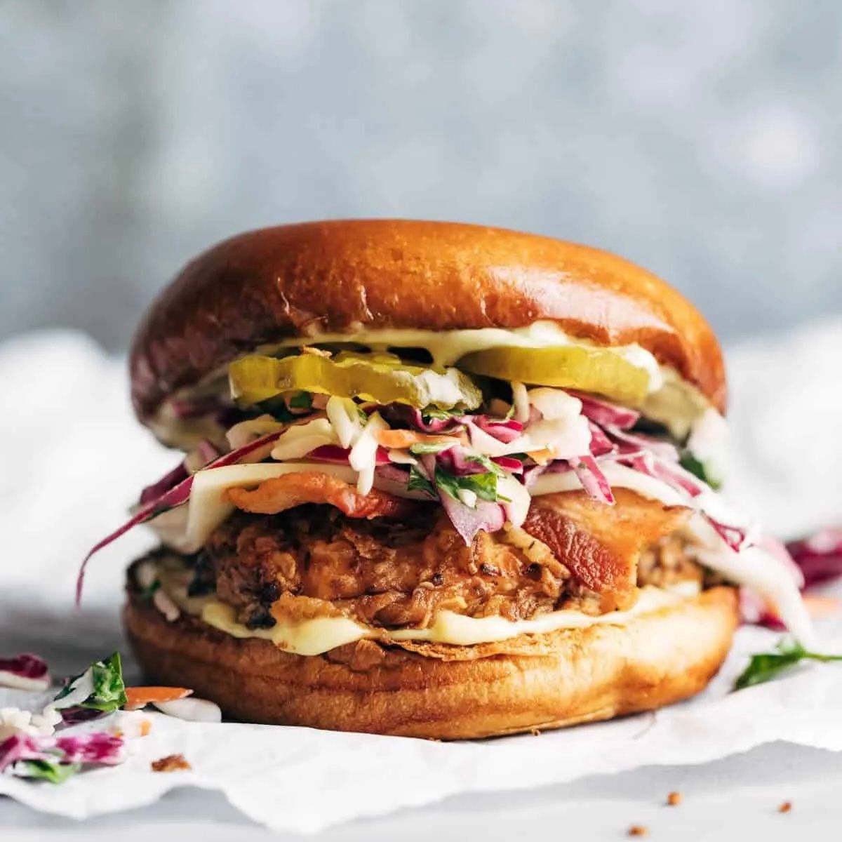 Summertime Fried Chicken Sandwiches with Tangy Slaw & Tater Tots