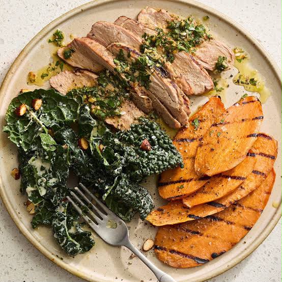 Grilled Pork Tenderloin Protein Plate with Sweet Potato & Kale