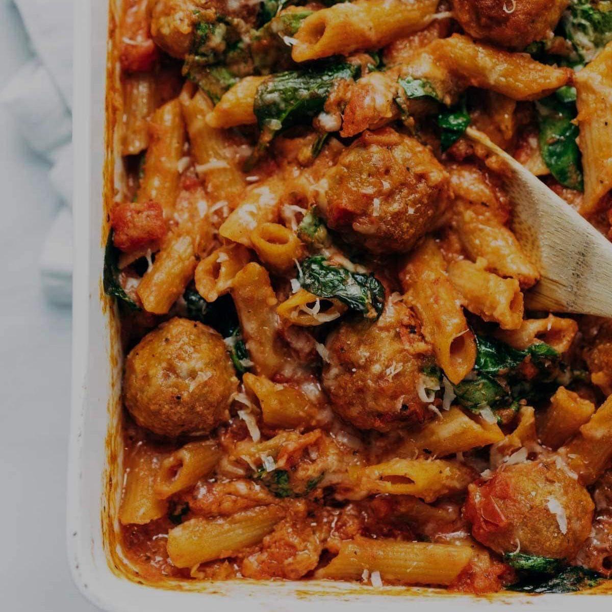 Baked Penne Pasta with Chicken Meatballs