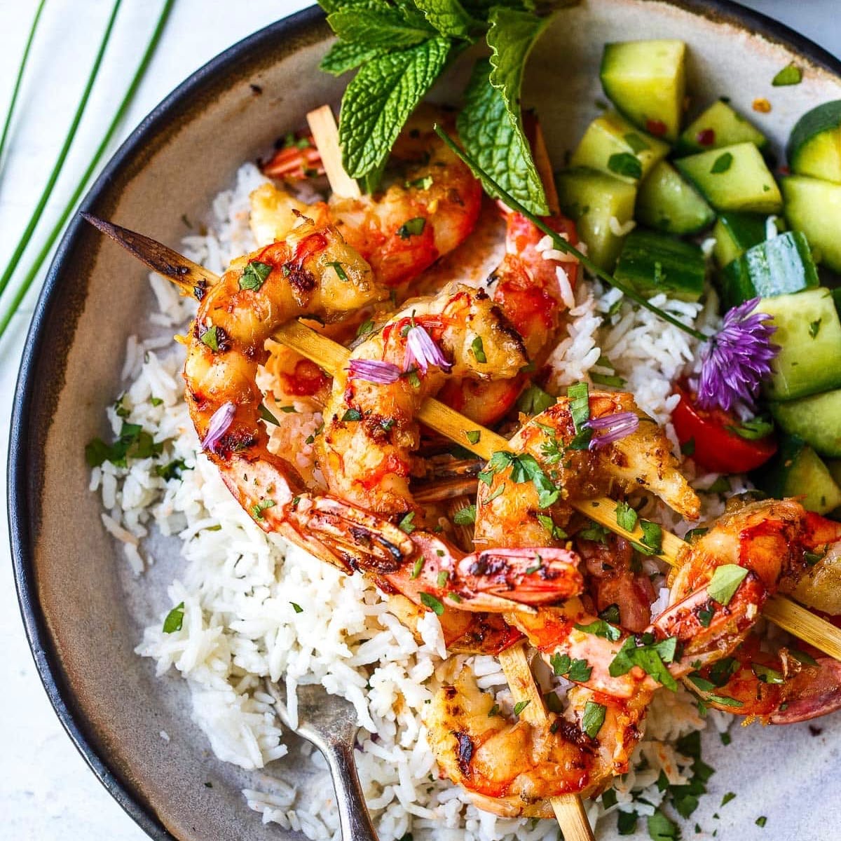 Grilled Lemongrass Shrimp with Rice & Cucumber Fennel Salad