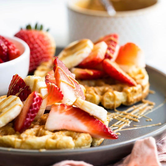 Protein Waffles Plate with Almond Butter & Strawberries | 5/17