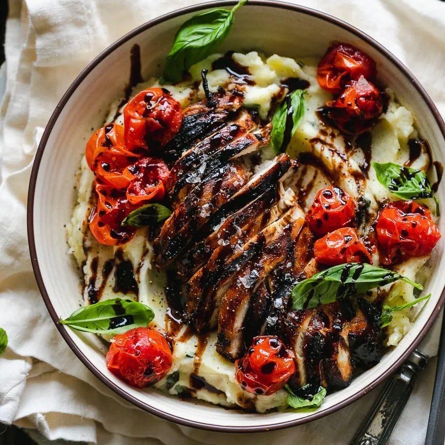 Grilled Balsamic Chicken with Basil Mashed Potatoes