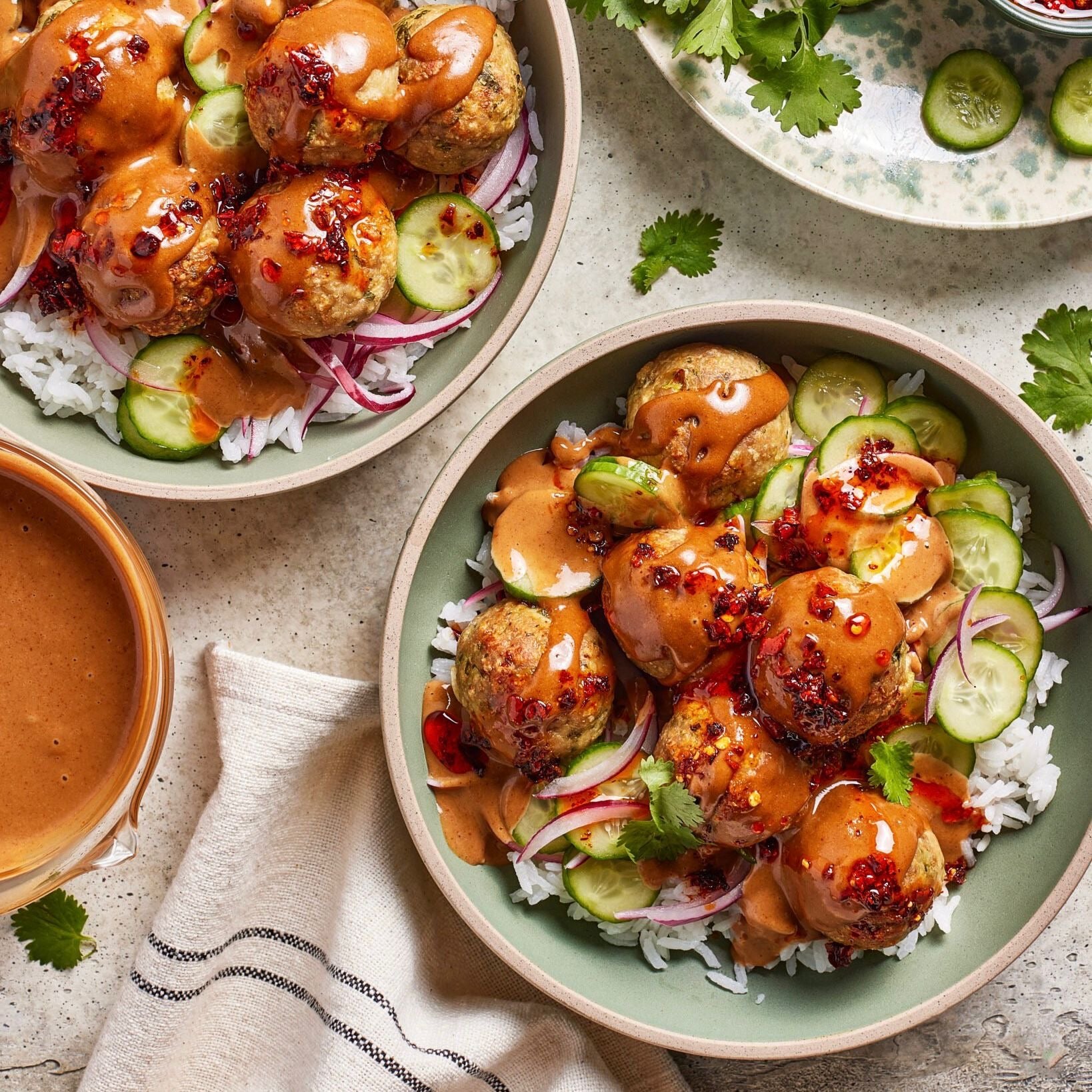 Chicken Dumpling Meatballs with Creamy Peanut Sauce (Delivered: October 16)