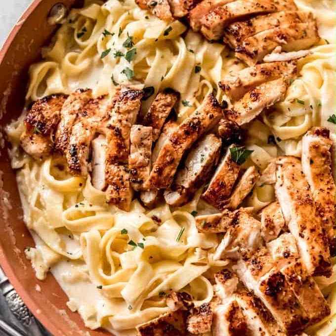 Chicken Fettuccine Alfredo with Garlic Roasted Broccoli