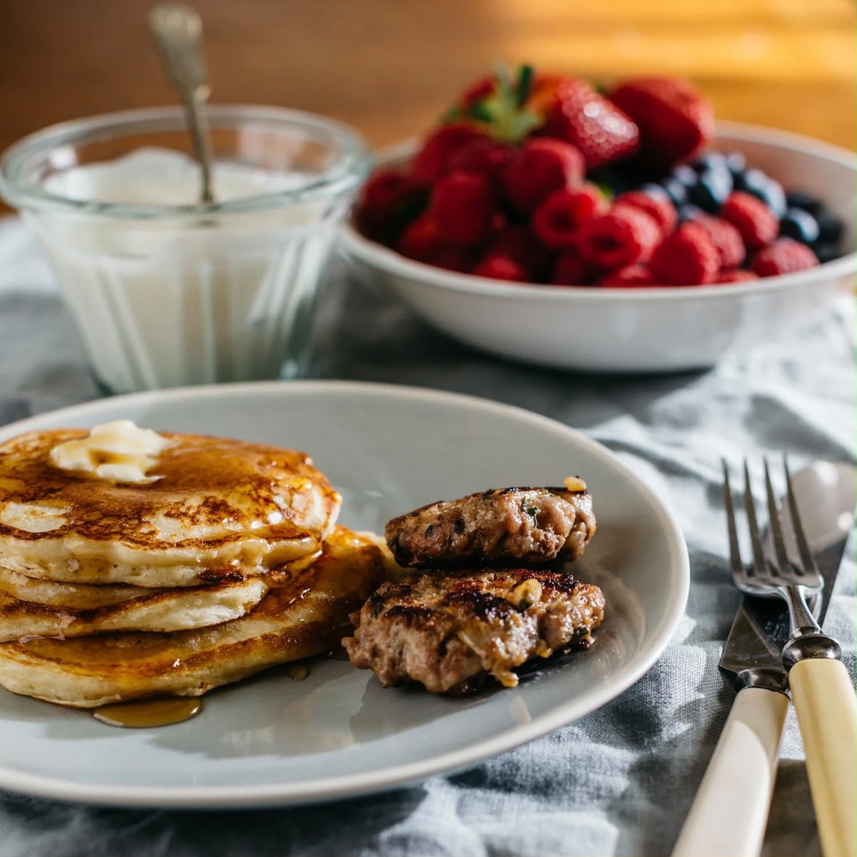 Apple Maple Sausage and Buttermilk Pancake Plate