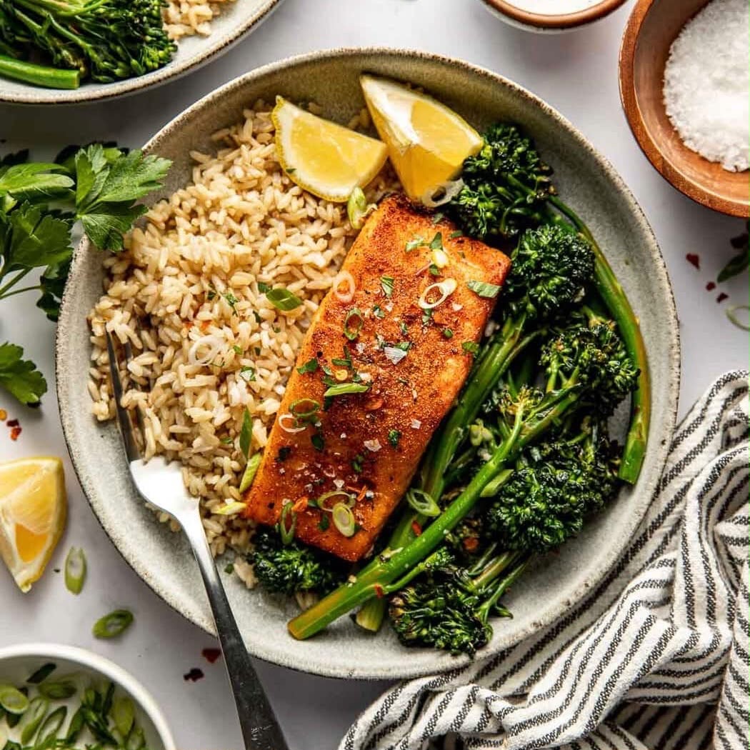 Grilled Lemon Salmon Brown Rice Broccolini