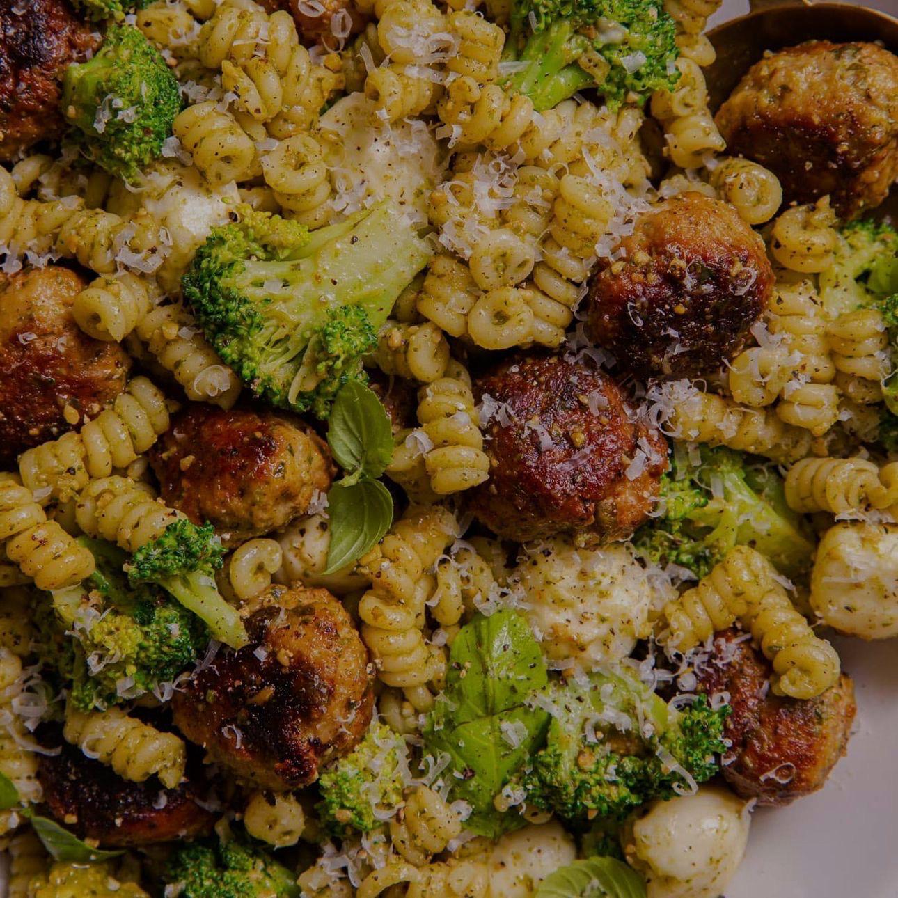 Pesto Pasta with Turkey Meatballs
