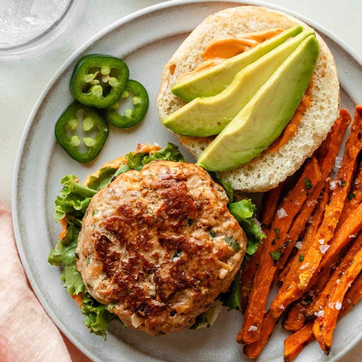 Jalapeño Pepper Jack Turkey Burger with Sweet P Fries