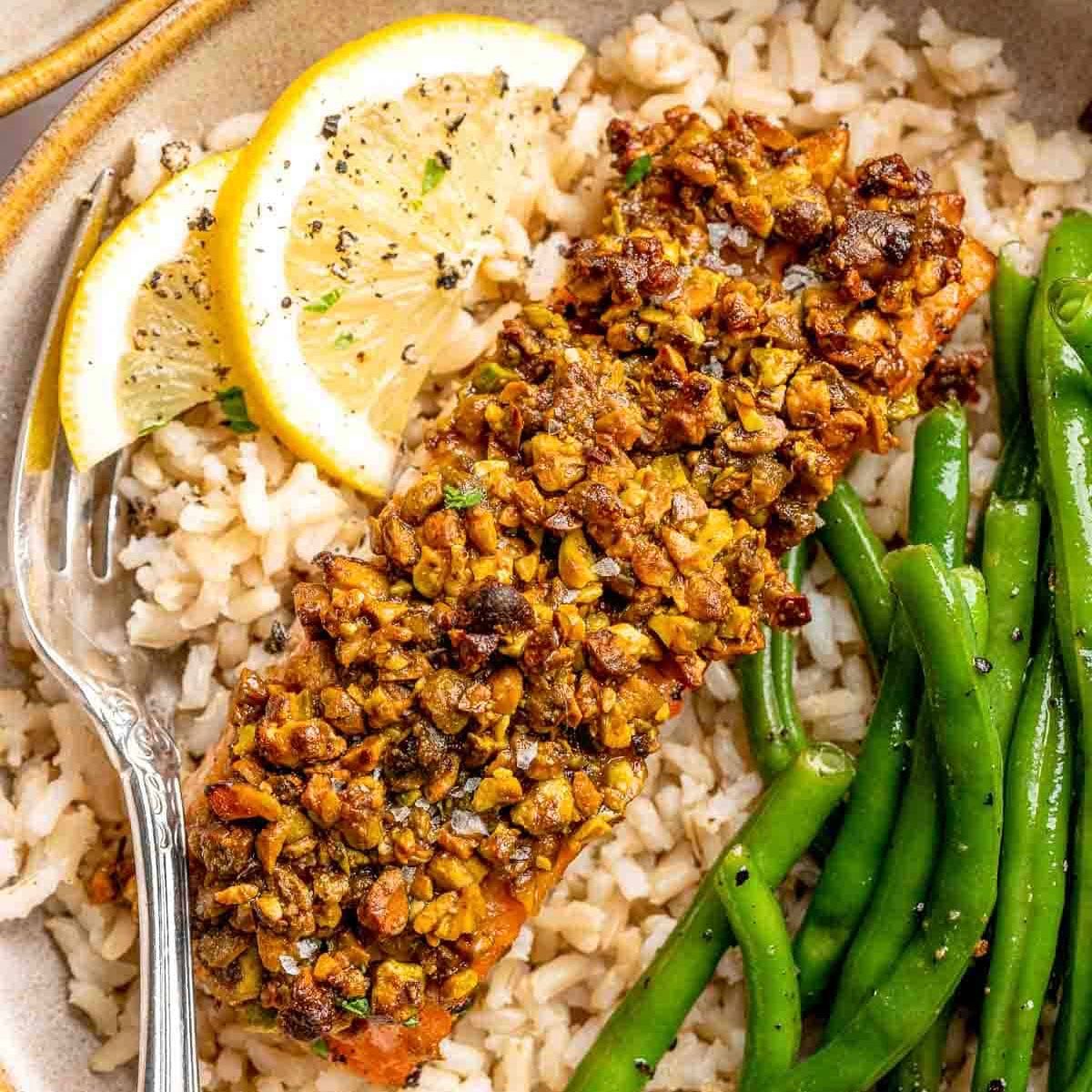 Pistachio-Crusted Salmon Brown Rice Green Beans (Delivered: December 7)