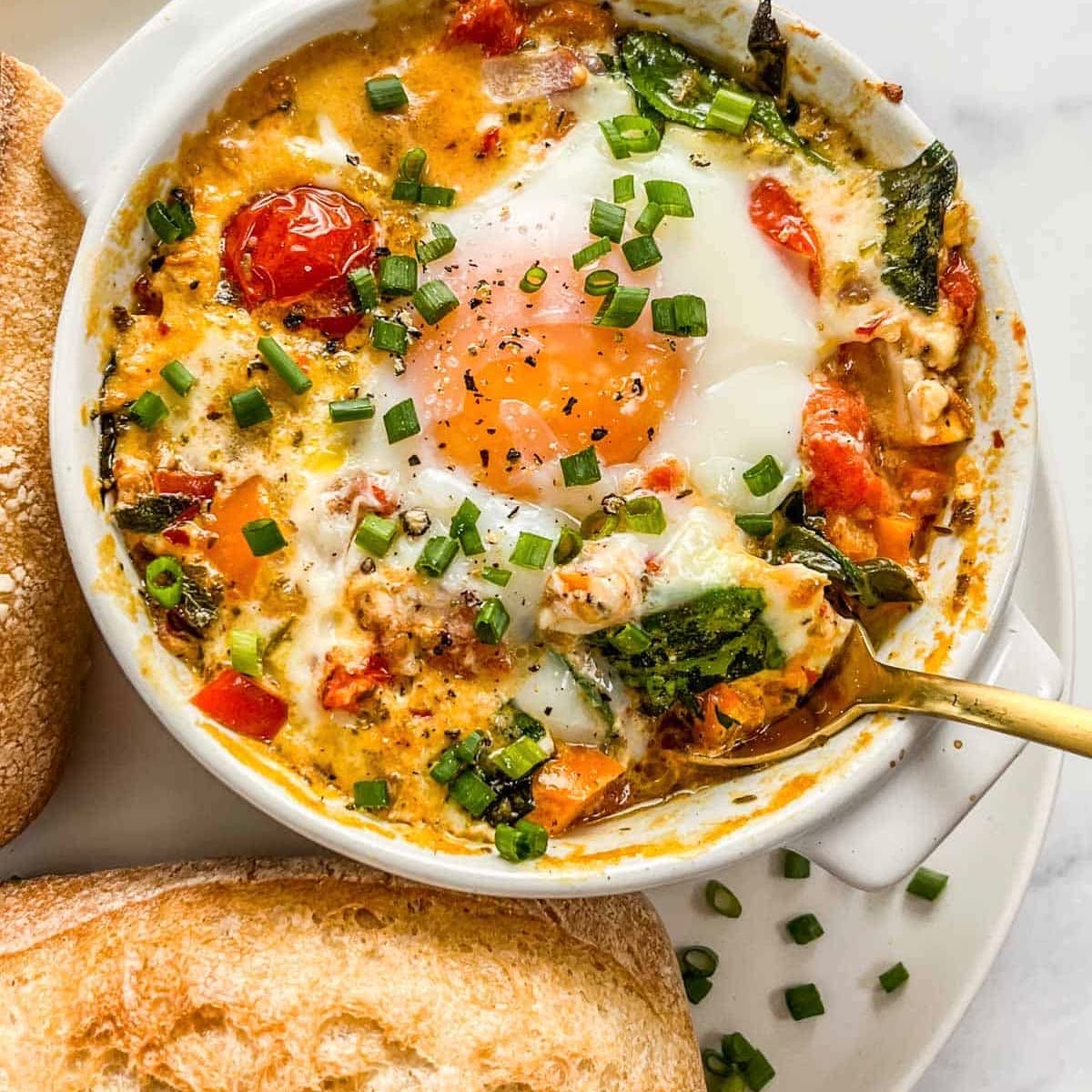 Mediterranean Baked Eggs with Toast
