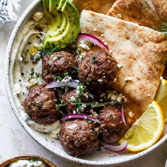 Greek Beef Meatballs with Hummus & Pita