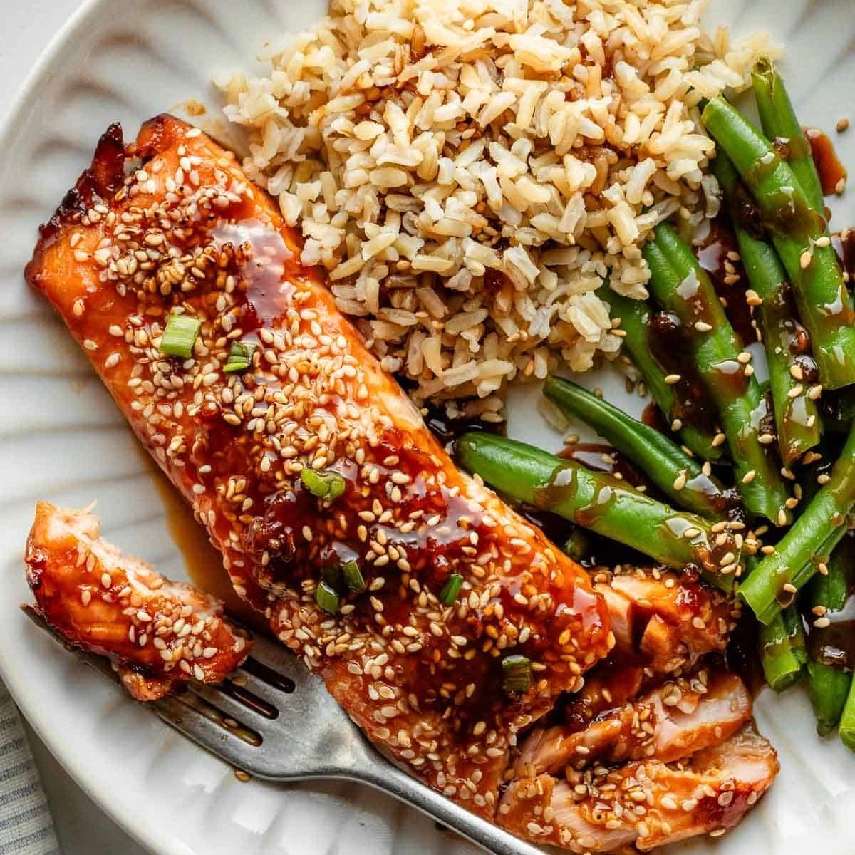 Maple Sesame Salmon Brown Rice Green Beans