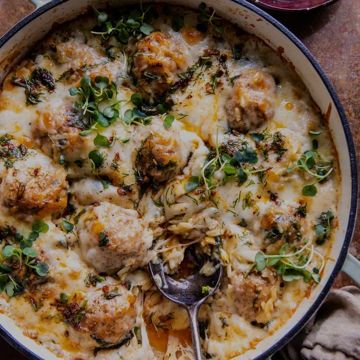 Baked Lemon Rosemary Chicken Meatballs and Creamy Orzo and Winter Squash (Delivered: December 14)