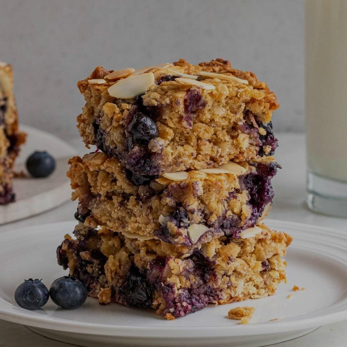 Blueberry Baked Oatmeal Bars With Honey Yogurt
