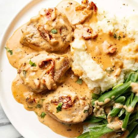 Marry Me Pork Tenderloin with Mashed Potatoes & Green Beans