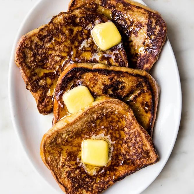 French Toast Plate with Scrambled Eggs, Sausage and Fruit