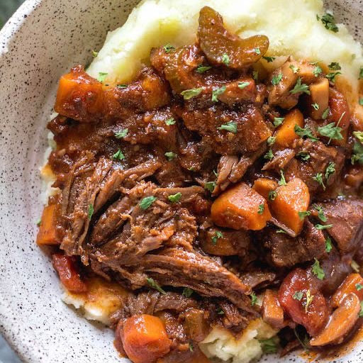 Slow Cooker Beef Ragu w/ Mashed Potatoes