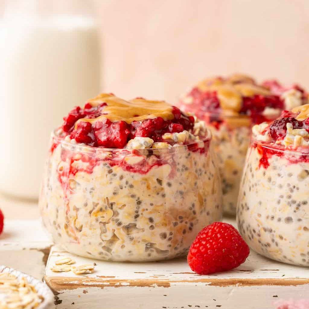 Peanut Butter and Raspberry Jam Overnight Oats