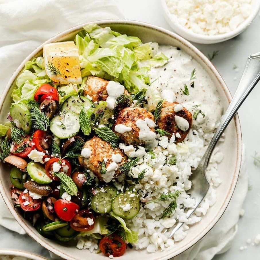 Greek Chicken Meatball Salad Plate