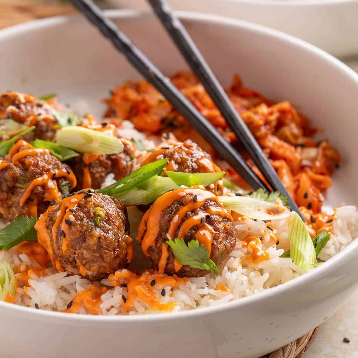 Korean Meatball Rice Bowls with Kimchi (Delivered: August 28)