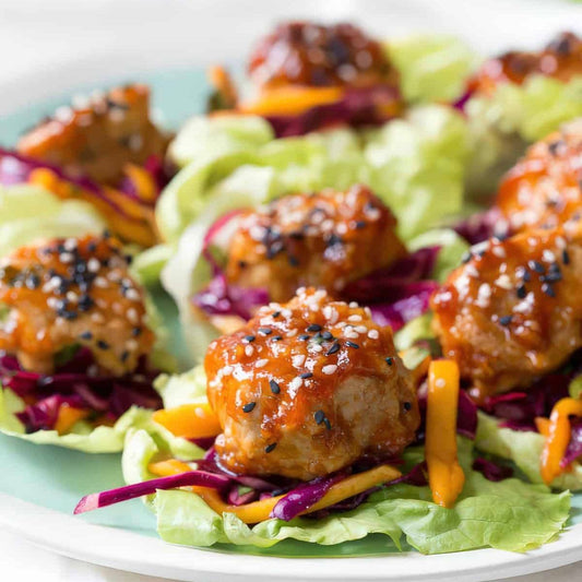 Asian Chicken Lettuce Wraps with Mango Slaw & Rice