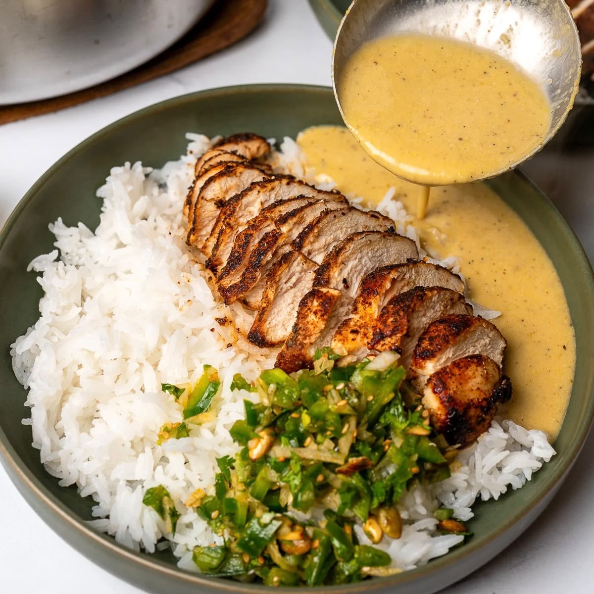 Creamy Corn and Jalapeño Brothy Chicken & Rice Chicken Breast