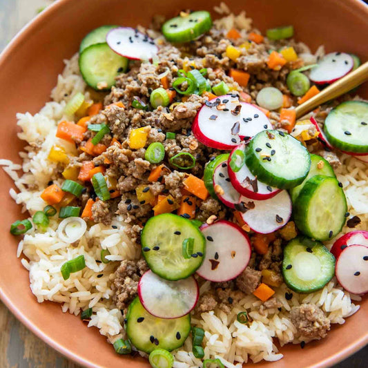 Korean Beef Bowl with Radish & Cucumber