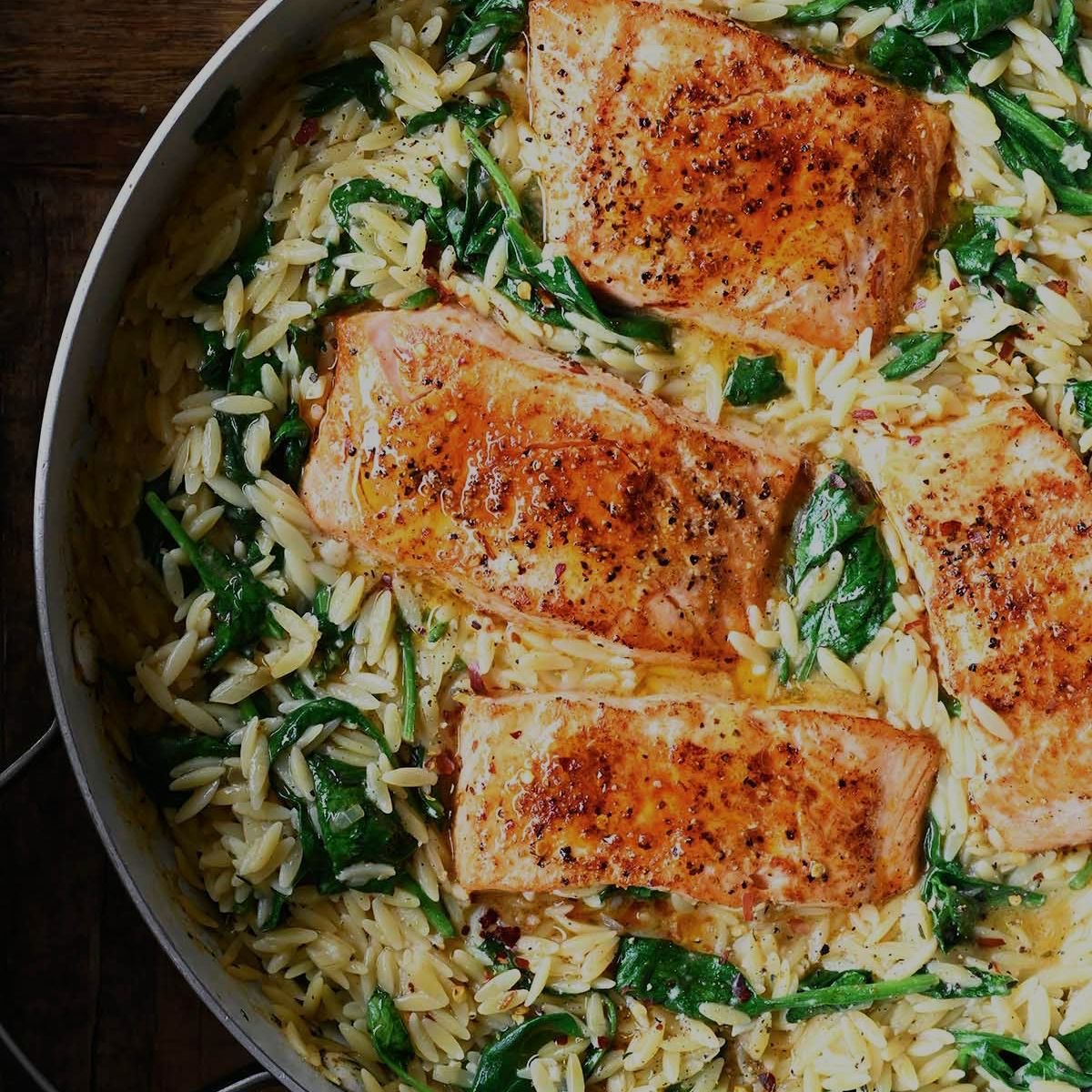 Grilled Salmon with Lemon Orzo with Spinach (Delivered: September 4)