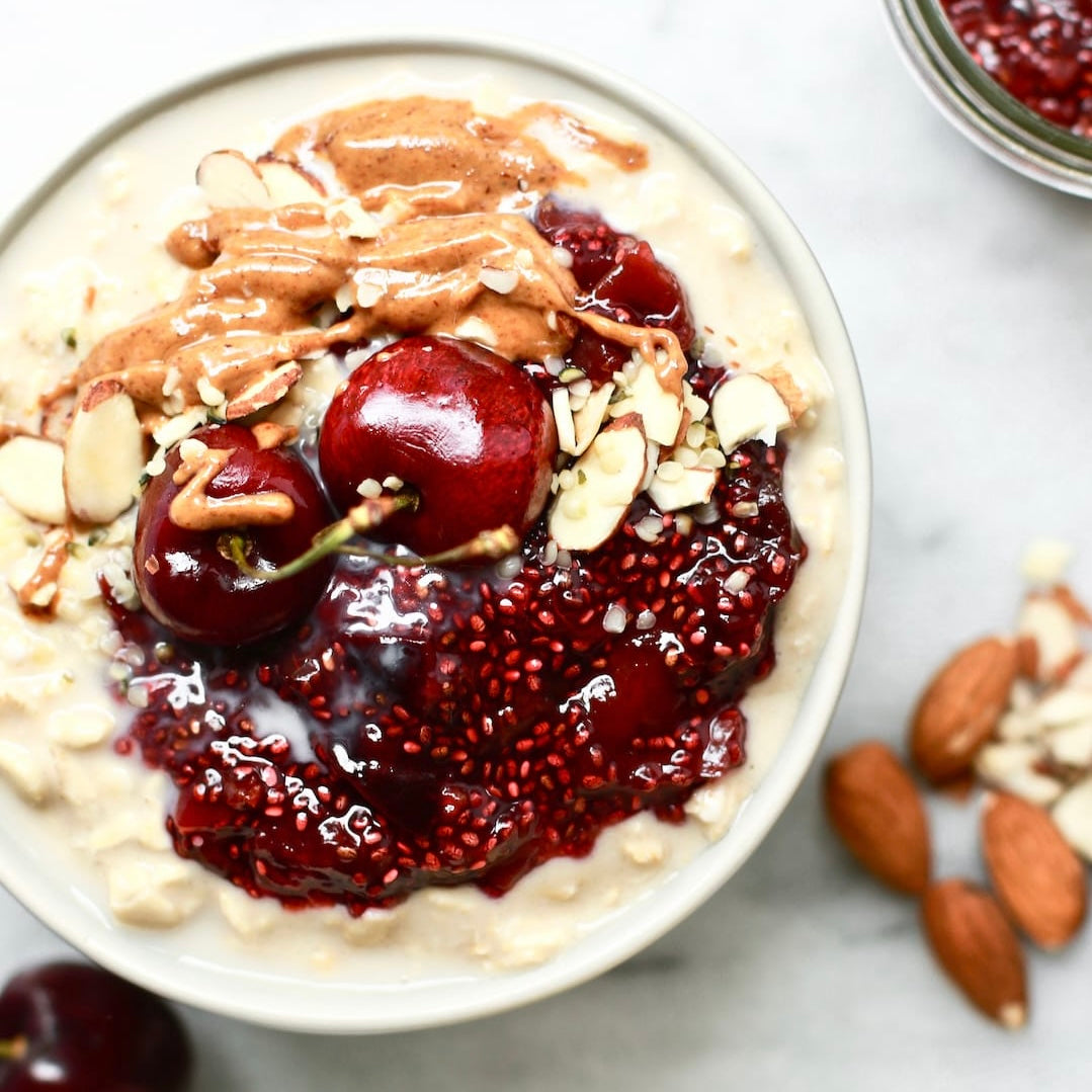 Almond Butter and Cherry Chia Jam Oats