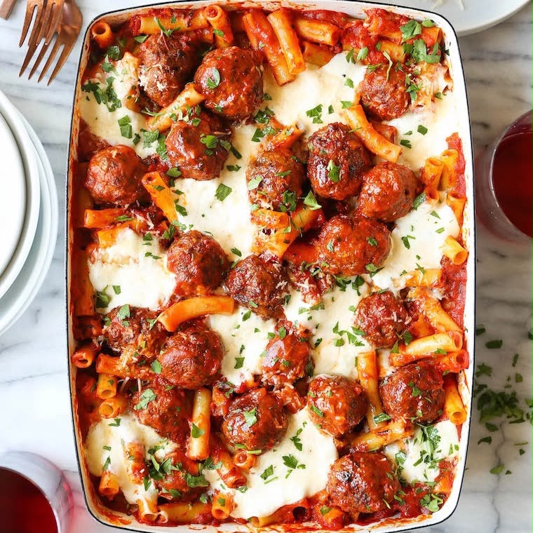 Meatball Spinach Baked Ziti