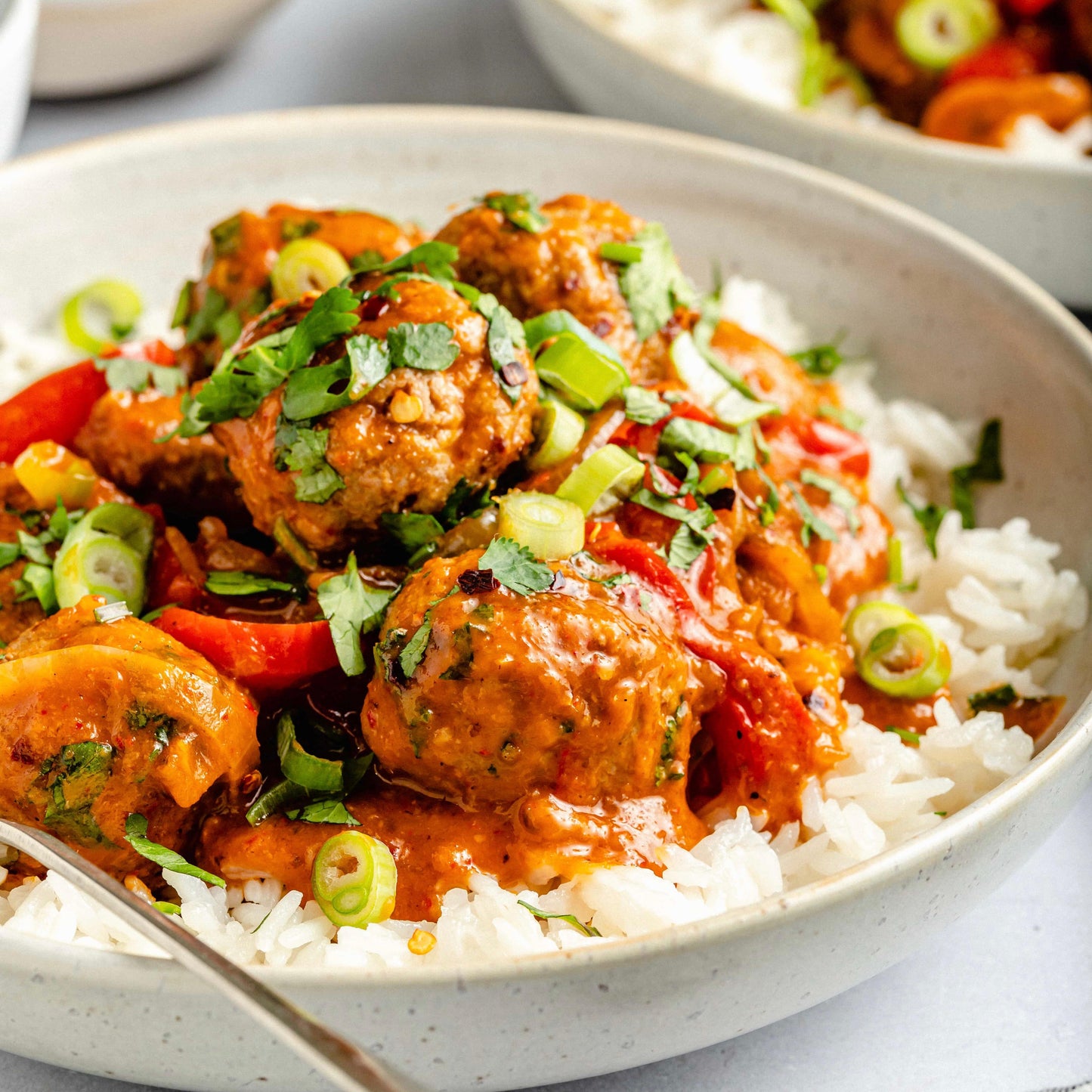 Thai Red Curry Turkey Meatballs Rice & Veggies